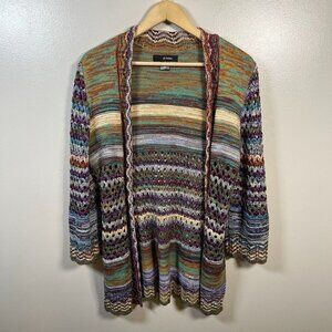 Ali Miles Crochet Cardigan Sweater Size Small Open Front Colorful Art to Wear